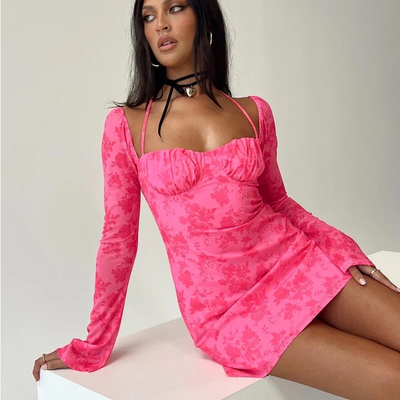 Princess Polly Dresses & Skirts - Dyer Sheer Sleeve Pink Floral Mini Dress 💕 D30